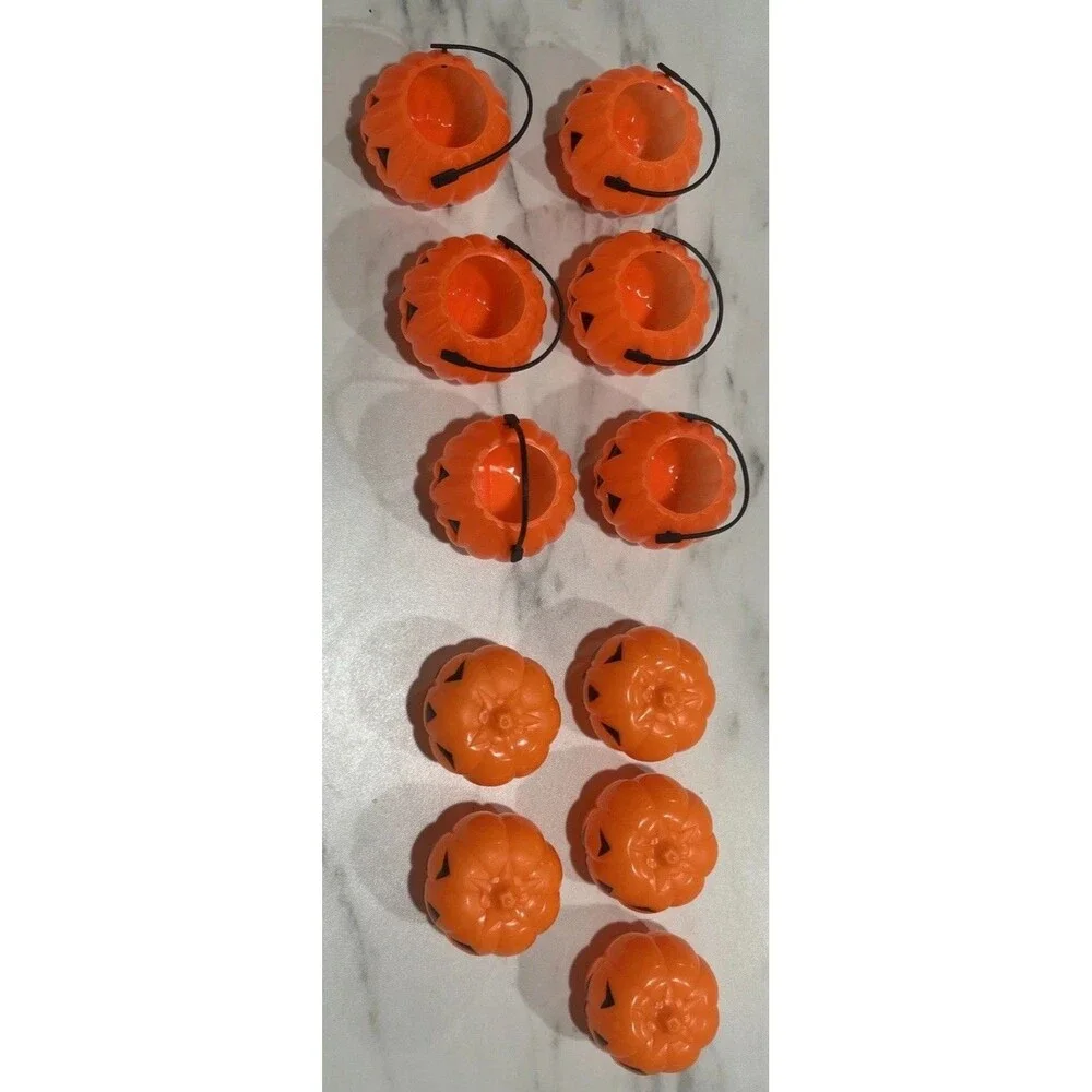 Lot of 11 Mini Pumpkins vintage blow mold Halloween Party Treat Containers New